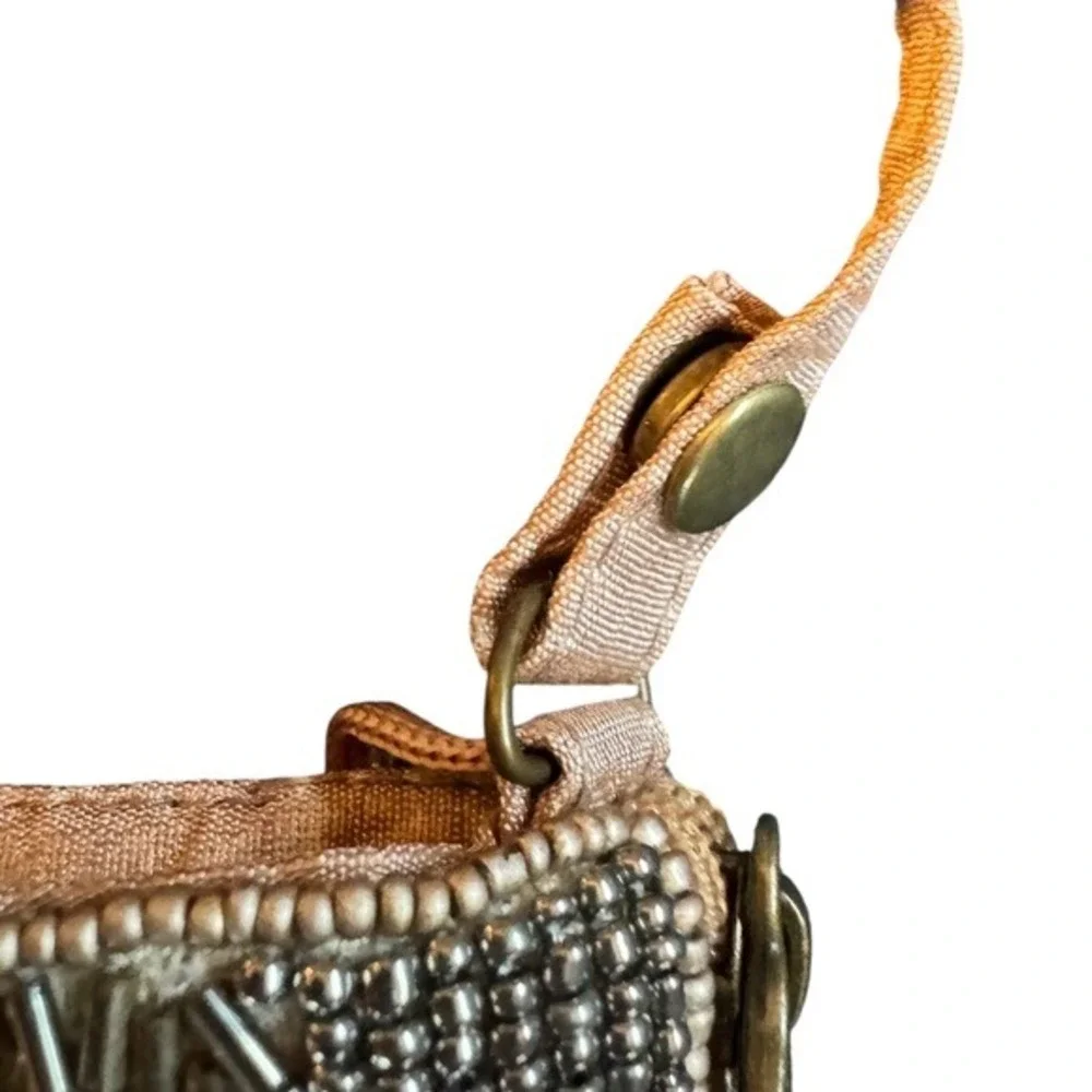 4/$40 Geometric Cream‎ and Gold Beaded Beaded Crossbody or Hand Bag